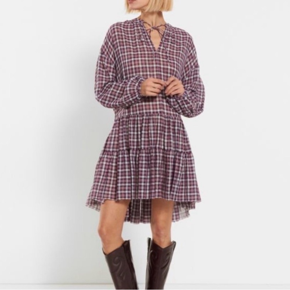 The Great 1 Timber Plaid Long Sleeve Mini Shirt DRESS Oversized Boho US Small